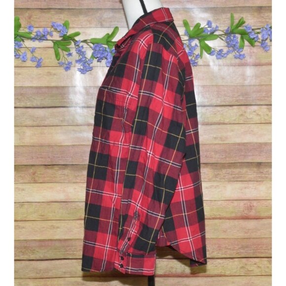 NWT St. John's Bay Ladies Red Plaid Button Front Classic Shirt Top Size 0X - Picture 4 of 11